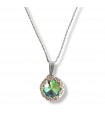 Collana punto luce con cristallo verde con riflessi fucsia e perline con catenina acciaio inox Majolia