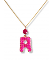 Collana lettera A fucsia e perline dorate