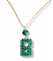 Collana lettera B verde smeraldo e perline dorate