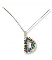 Collana lettera D verde e argento e perline argentate