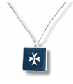 Prezzo Lancio! Ciondolo maiolica in ceramica con croce di malta, colore blu scuro