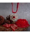 Collarino con ciondolo fiocco di neve con cristallo rosso austriaco centrale. Realizzato a mano