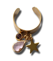 Anello in acciaio dorato con charms goccia stellina e punto luce (personalizzabile)